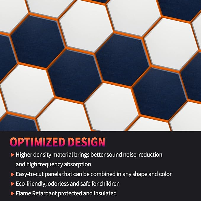 Mollywell Hexagon Acoustic Panels, High Density, Soundproofing, Decorative Noise Reduction Felt Wall Tiles for Ceilings, Home Office & Gaming Room (Dark Camel), 14x12x0.4 Inch