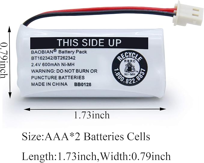 2.4V Ni-MH BT162342 BT262342 Battery for BT183342 BT283342 BT166342 BT266342 VTech CS6114 CS6419 CS6719 AT&T EL52300 CL80111 Cordless Phone (2 Pack)