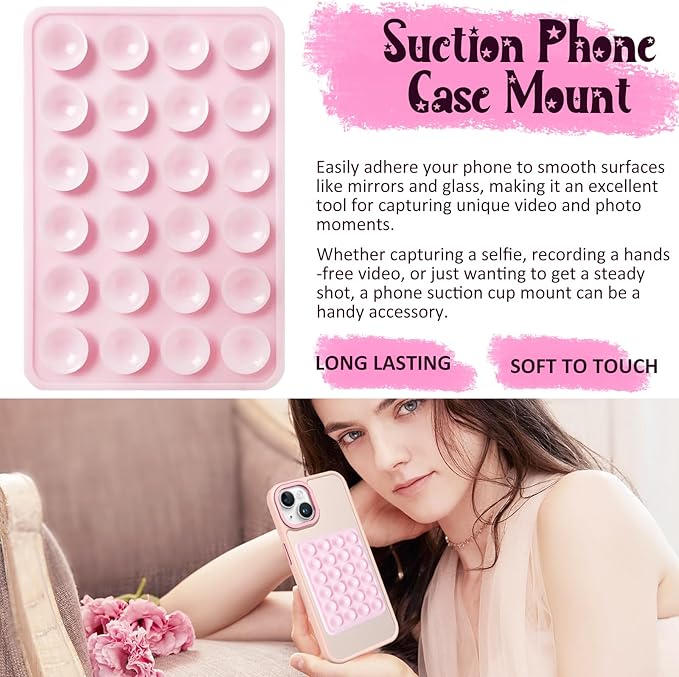 2 Pack Silicone Suction Phone Case Mount, Silicon Adhesive Phone Grip for Smartphones, Hands-Free Mirror Shower Phone Holder for Selfies, Tiktok Videos (Baby Blue)