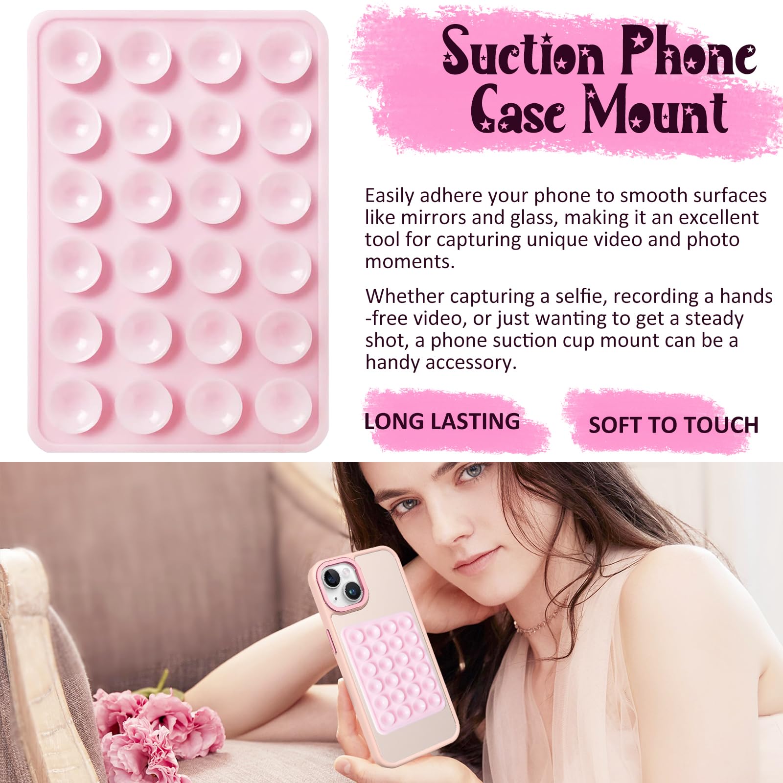 LvShuLiangPin Anteel Silicone Suction Phone Case Mount, Silicon Adhesive Phone Accessory for Smartphones, Hands-Free Mirror Shower Phone Holder for Selfies, Tiktok Videos (Green)