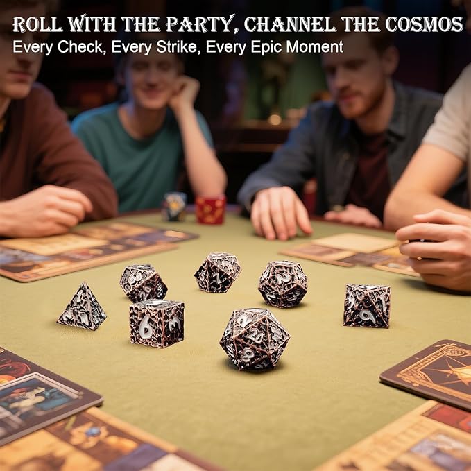 Haxtec Metal DND Dice Set Polyhedral D&D Dice Compatible with Dungeons and Dragons Gift TTRPG Antique Copper Metal Dice