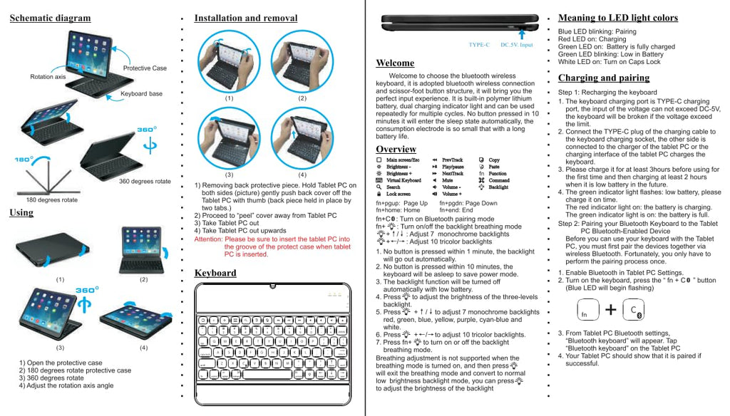 ProCase 360°Swivel Wireless Keyboard Case for iPad Air/Pro 11"/10.9", Black