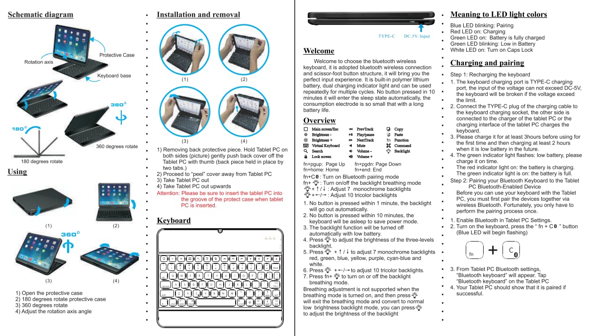ProCase 360°Swivel Wireless Keyboard Case for iPad Air/Pro 11"/10.9", Black