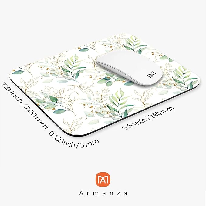 Square Mouse Pad Pretty Leaves, Personalized Premium-Textured Custom Mouse Mat Design, Washable Mousepad Cloth, Non-Slip Rubber Base Computer Mouse Pads for Wireless Mouse