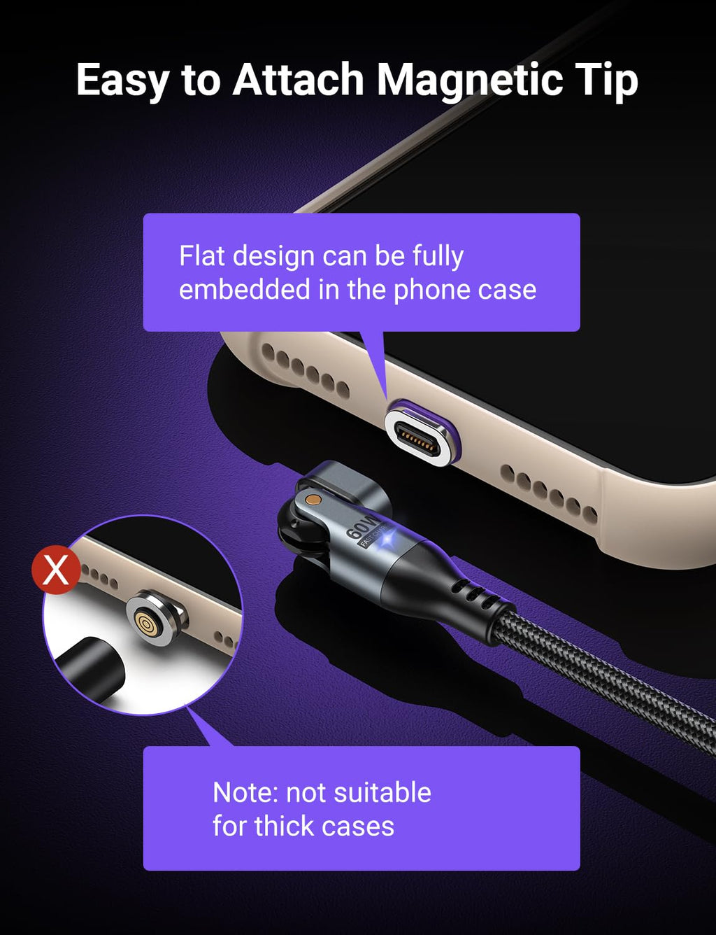 AUFU 16PIN USB-C Magnetic Charging Cable 3-Pack/3.3ft6.6ft6.6ft