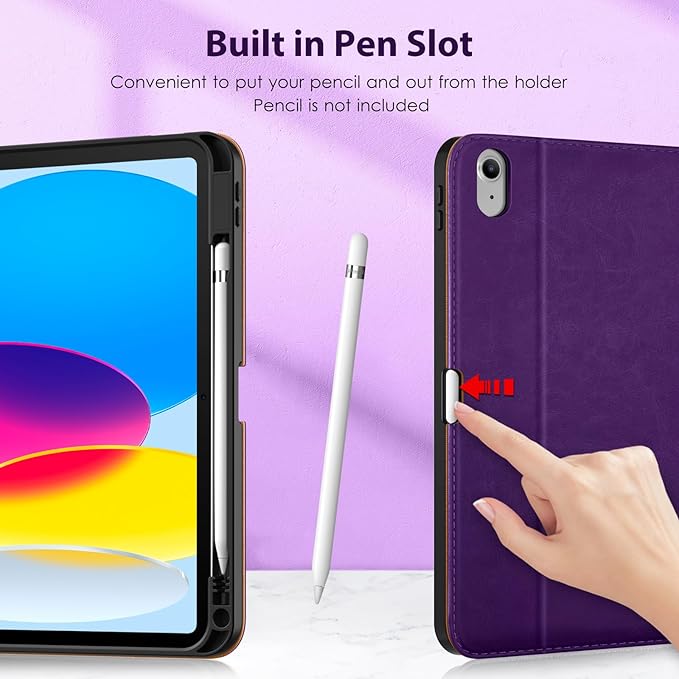DTTO for iPad 11th (A16)/ 10th Generation Case with Keyboard (2025/2022), 7 Colors Backlit Wireless Detachable Keyboard Leather Folio Cover with Pencil Holder & Pocket, Deep Purple