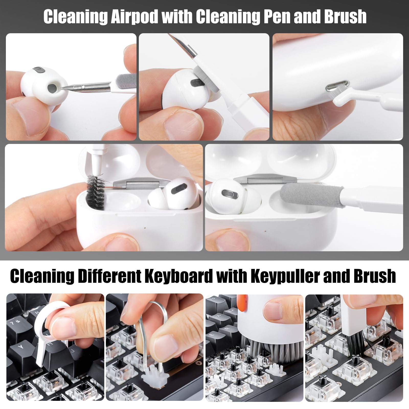 walrfid 2 Pack Laptop Phone Screen Cleaner Kit, Computer Keyboard Brush Cleaning Spray for iPhone AirPods MacBook iPad, 20-in-1 Electronic Device Tool for Camera Earbud TV Tablet Car Screens, White