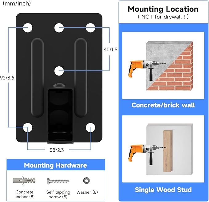 suptek Large Dual Side Clamping Bookshelf Speaker Wall Mounting Bracket for Large Surrounding Sound Speakers, Hold up to 66lbs Black SPM201XL