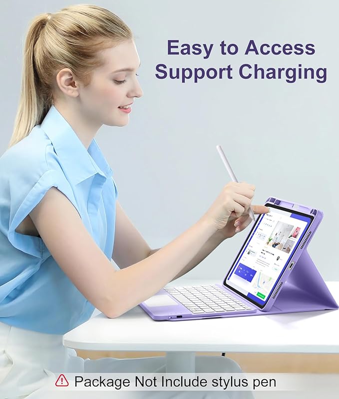 Compatible with iPad Air 11 Inch & Air 5th/Air 4th Generation Case with Keyboard - Multi-Touch Trackpad, 7-Color Backlit, Detachable Folio Cover for Air 11-inch M3/M2 (2025/2024), Light Purple