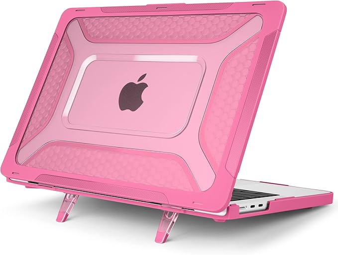 Batianda Case for New MacBook Air 13 inch 2025 M4 Chip 2024 2022 Release A3240 A3113 A2681 Model,Honeycomb Heavy Duty Protective Hard Shell with TPU Bumper Fold Kickstand & Keyboard Cover, Rose