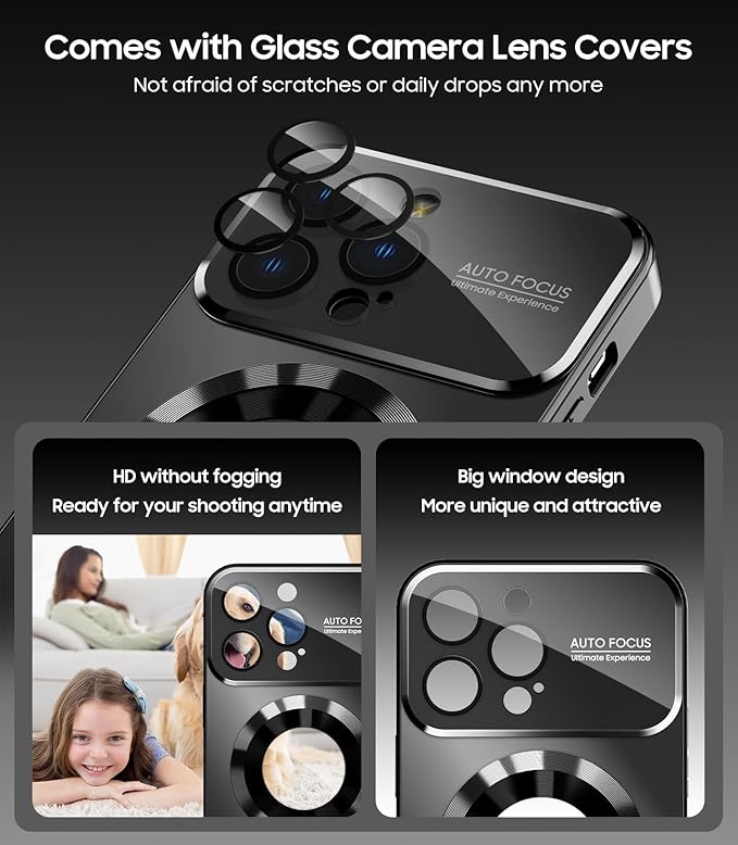 Magnetic for iPhone 16 Pro Case, Compatible with MagSafe, Built-in Camera Lens Protector, Logo View, Military Grade Drop Proof Phone Cover, Black