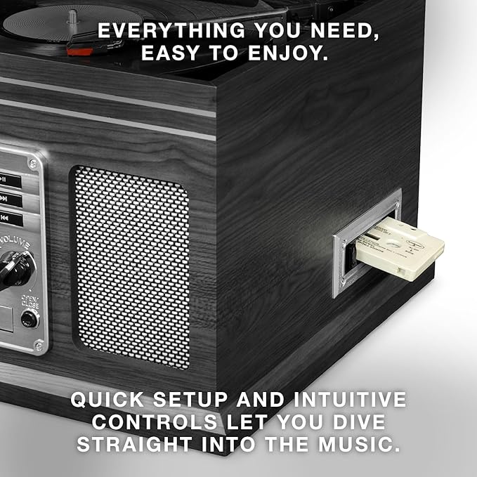 Victrola The Quincy 6-in-1 Bluetooth Record Player & Multimedia Center with Built-in Speakers – 3-Speed Turntable, CD & Cassette Player, AM/FM Radio, Wireless Music Streaming (Farmhouse Oatmeal)