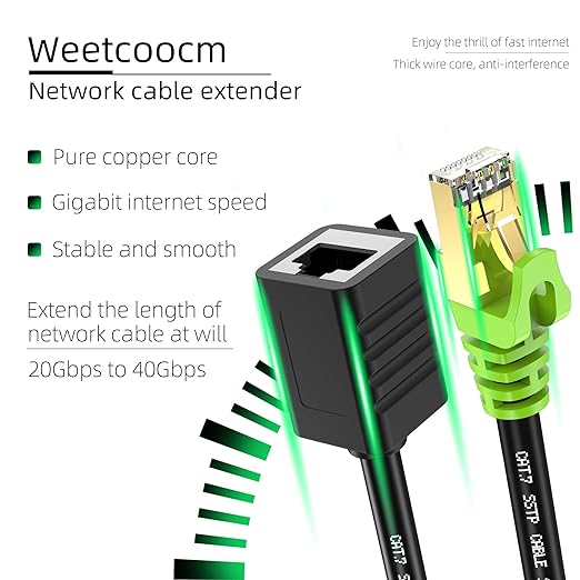 Ethernet Extension Cable 3ft, Network Cat6a Extension Patch Cable RJ45 Cords Shielded Male to Female Connector (3FT)