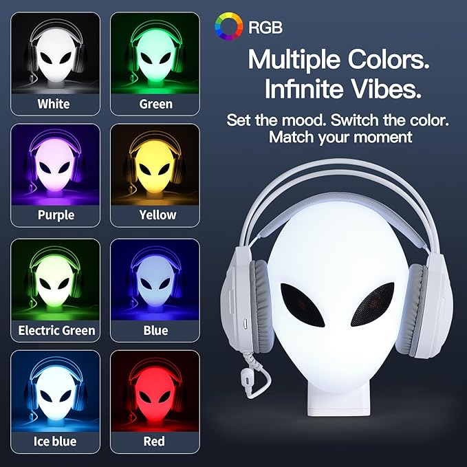RGB Headphone Stand with Music Rhythm Light, 8-Color LED Gaming Headset Holder with USB & Type-C Charging Ports, Voice-Activated Light for PC Desk Setup, Gamer Gifts for Men & Boys