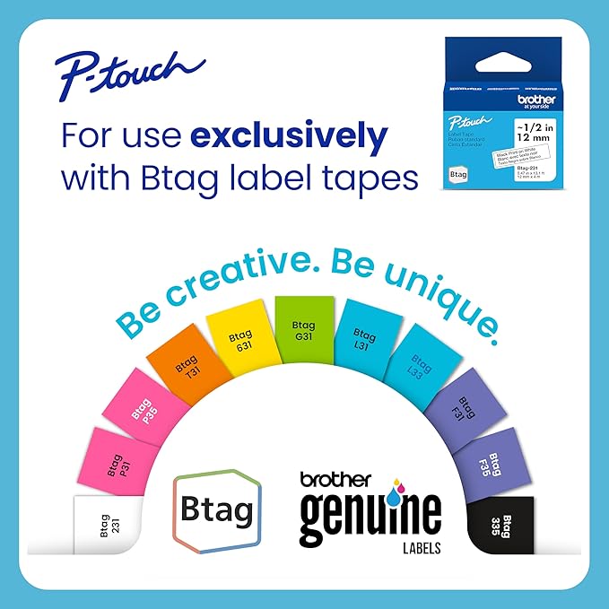 Brother P-Touch PT-N25BT Personal Connected Label Maker, Bluetooth, Design&Print2 app, Portable, Handheld and Prints with P-Touch Btag½â€ (12mm) Wide Color Label Tapes