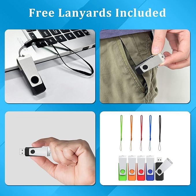 2GB Flash Drive 20 Pack, Wooolken USB 2.0 Memory Stick with LED Light and Lanyards USB Drive Stick for Data Storage and Backup (Mixed Colors)
