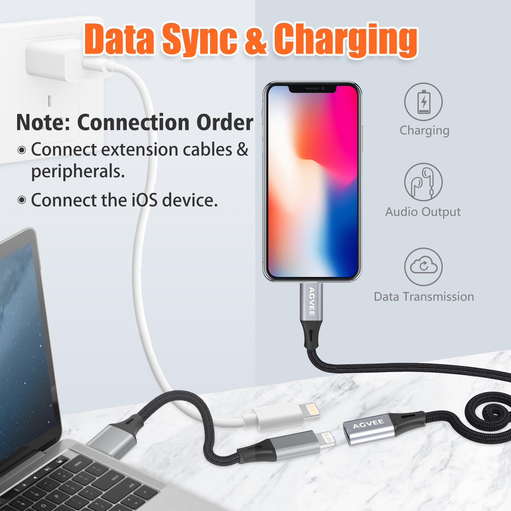 AGVEE 6.6ft Lightning Extension Cable