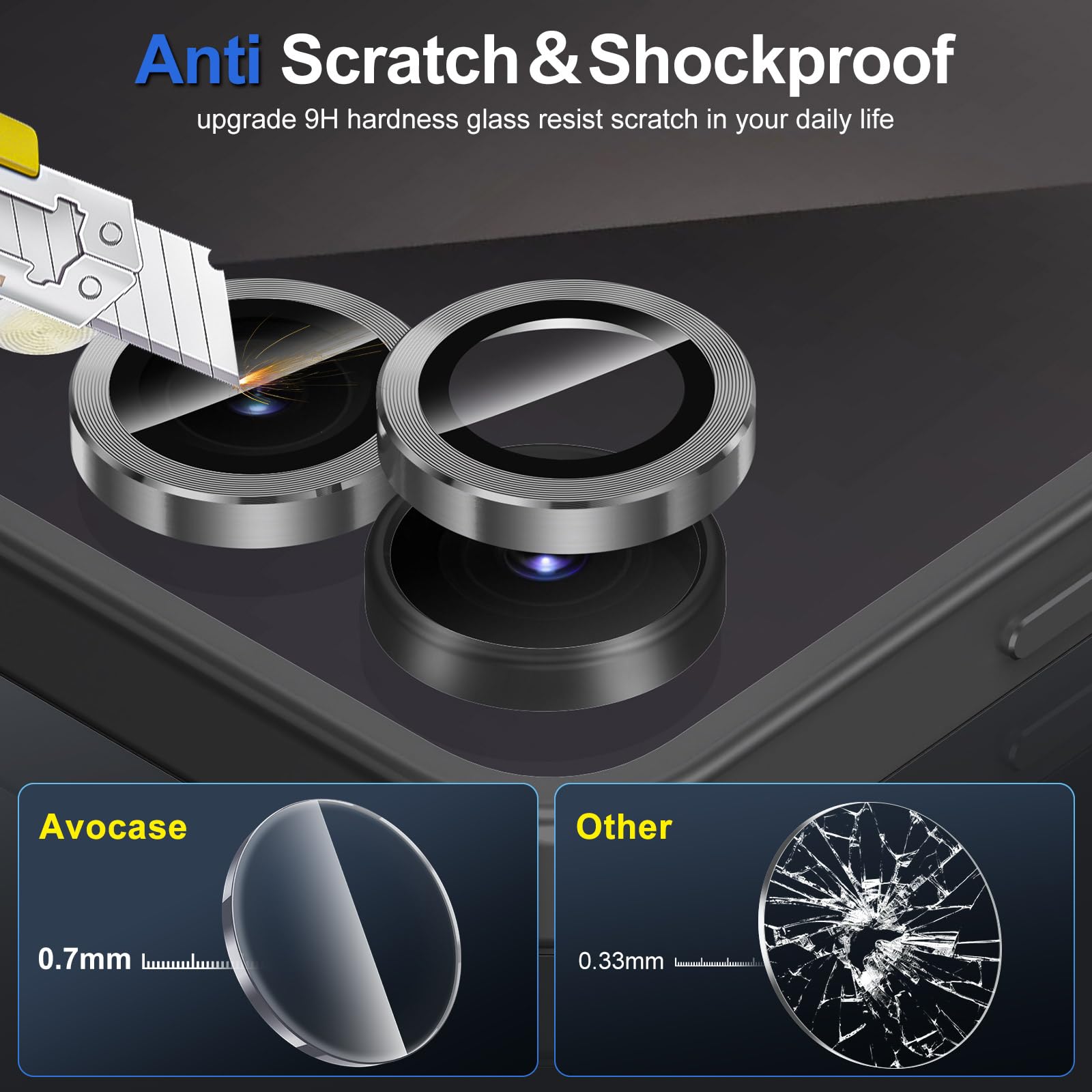 Avocase for Samsung Galaxy Z Flip 7 Camera Lens Protector, Individual Metal Ring Tempered Glass Lens Cover, [Strong Adsorption] Scratch Resistant Ultra-Thin HD Clear Lens Cover, 1 Set-Black