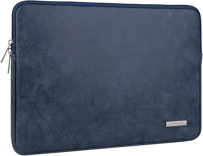 RAINYEAR 16 Inch Laptop Sleeve PU Suede Leather Case Protective Padded Cover Water Resistant Carrying Bag Compatible with 16" MacBook Pro/Max A2780 A2991 A3403 A3186 A2141 A2485 (Deep Blue)
