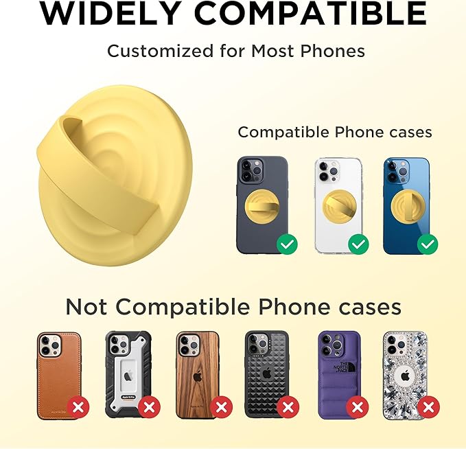Magnetic Phone Ring Grip Holder, Silicone Finger Loop Grip, Compatible with MasSafe, Back of Phone for iPhone Pro Max/Plus/16/15/15/14/13/12 Series, Yellow