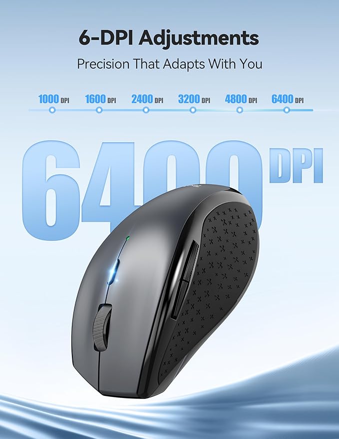 TECKNET Wireless Mouse Rechargeable,Mouse for Laptop Computer,2.4G USB Computer Mice Wireless,6 Button 6400 DPI Ergonomic Silent Mice,Portable Cordless Travel Mice-Wide Compatibility