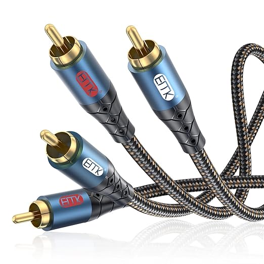 RCA Cable Subwoofer Cable 2RCA Male to 2RCA Male Stereo Audio Cable Y Splitter 24K Gold-Plated Nylon Braided Double Shielded Digital Analogue Supports Amplifiers,Home Theater,Hi-Fi System(6.6ft/2m)