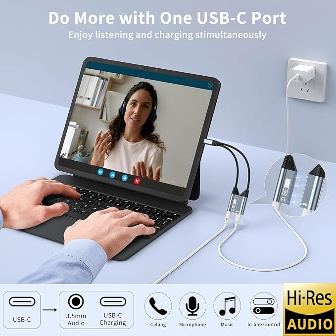 Quanlex 2 in 1 Magnetic USB C to 3.5mm Headphone Jack Adapter and Charger, USB C to Aux Audio Jack Hi-Res 32bit/384kHz with PD 60W Fast Charging Dongle Cable for iPadiPhone 16/15