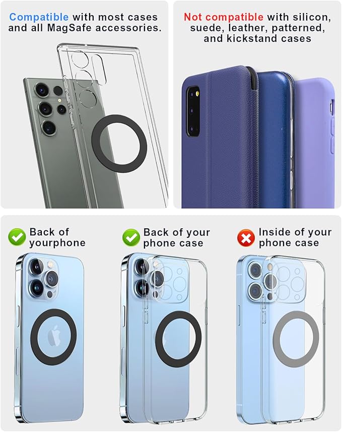 Magnetic Adapter Rings 2PCS Compatible for Magsafe,for Kindle Pop Socket Magnetic,for Magsafe Accessories & Wireless Charging for iPhone 16/15/14/13 Mini Plus Pro Max/Pixel 8/ S24 Ultra/ S23 and More