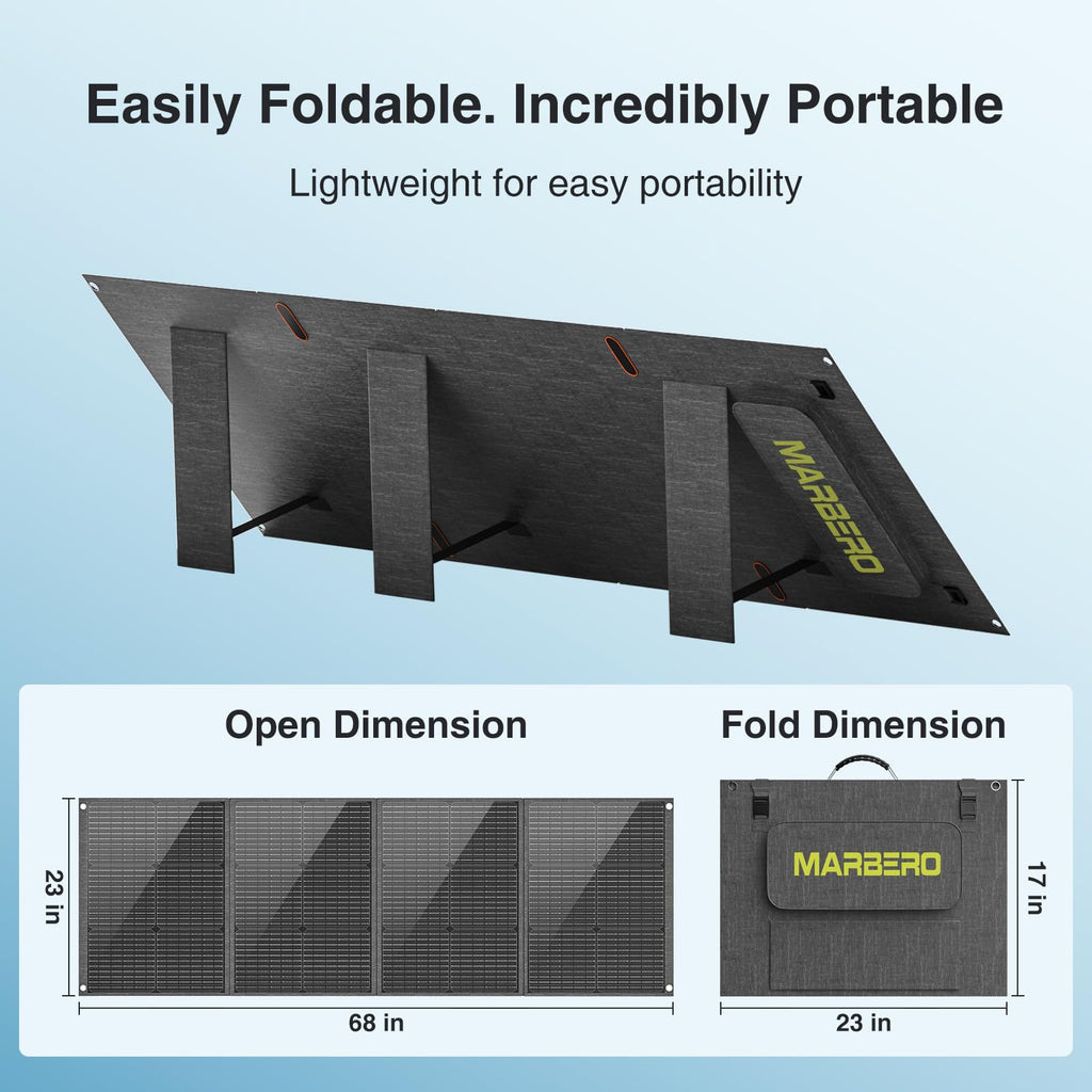 MARBERO 200W Portable Solar Panel for Power Station IP68 Waterproof 200 Watt Foldable Solar Charger >23% High Efficiency Compatible with Solar Generator for Camping RV Outdoor Cloudy