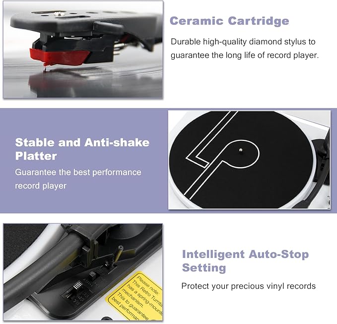 LP&No.1 Record Player with Built-in Stereo Speakers, LED Control, 3-Speed Belt-Drive Vinyl Turntable with USB Playback & Recording, Wireless BT Input & Output, Auto Stop, Pitch Control | White Pearl