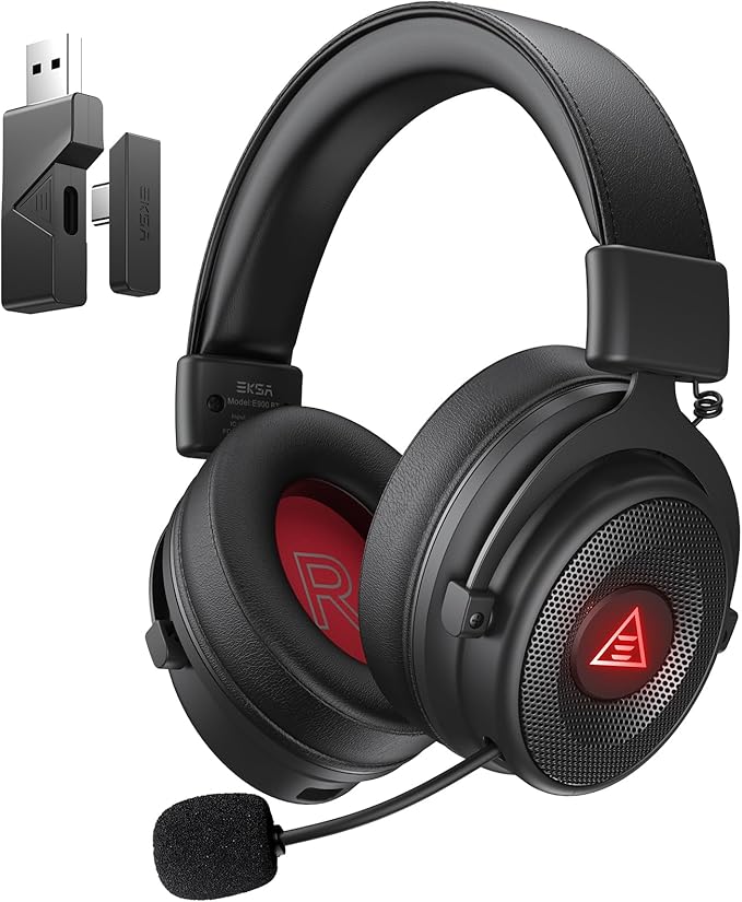 EKSA USB Gaming Headset for PC - Computer Headset with Detachable Noise Cancelling Mic, Surround‑Tuned Audio, 50MM Driver - Headphones with Microphone for PS4/PS5, Xbox One, Laptop, Office (Wireless)