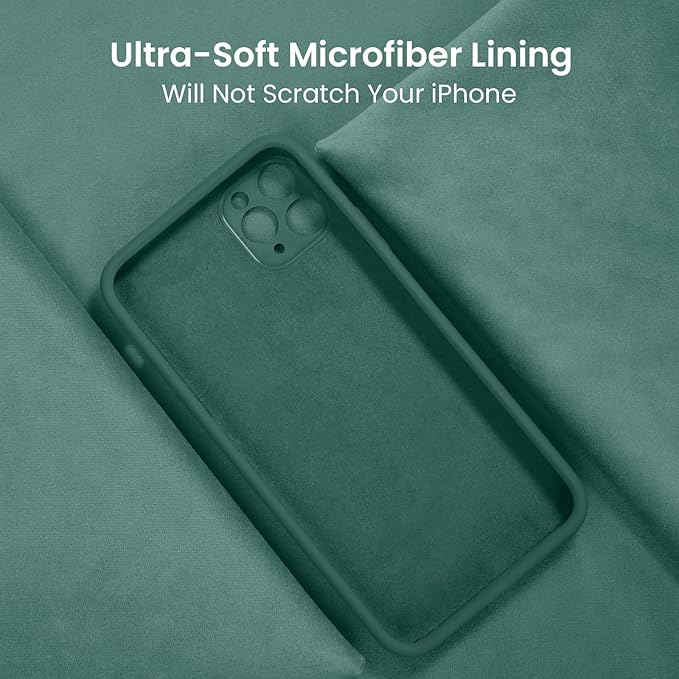 FireNova Designed for iPhone 13 Pro Case, Silicone Upgraded [Camera Protection] Phone Case with [2 Screen Protectors], Soft Anti-Scratch Microfiber Lining Inside, 6.1 inch, Midnight Green