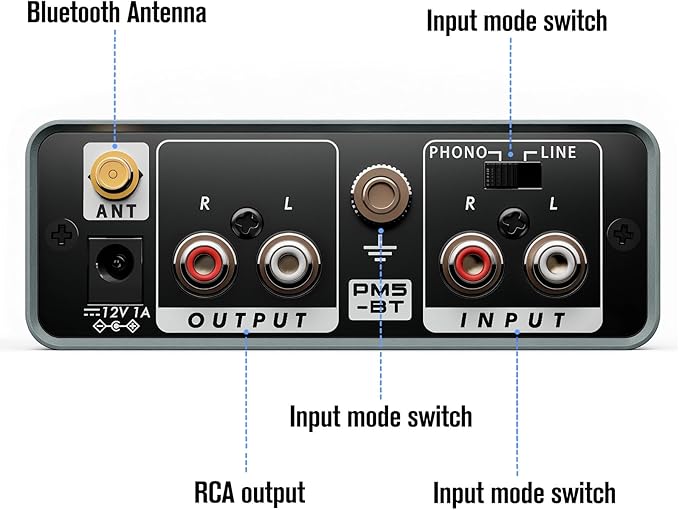 Bluetooth Phono Turntable Preamp, Phonograph Preamplifier with RCA Input, RCA/Bluetooth Output, Phono Preamp for Vinyl Record Player with Phono and Line Level Output Switch Audio Receiver