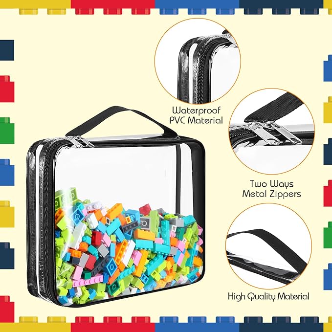 Sanwuta 6 Packs Toy Storage Bags, PVC Organizing Case Bags with Zipper, Waterproof Toy Container for Board Games, Building Blocks, Puzzles, Small Toys and Kids Books(Small,Clear)