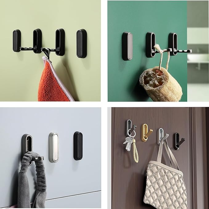 4PCS Gold Foldable Wall Hooks, Metal Folding Hooks Wall Mount, Easy Installation, Suitable for Bathroom Kitchen, Flip Down Hook for Wal l Hanging Coat, Bag, Towel, Key, Hat (Black)