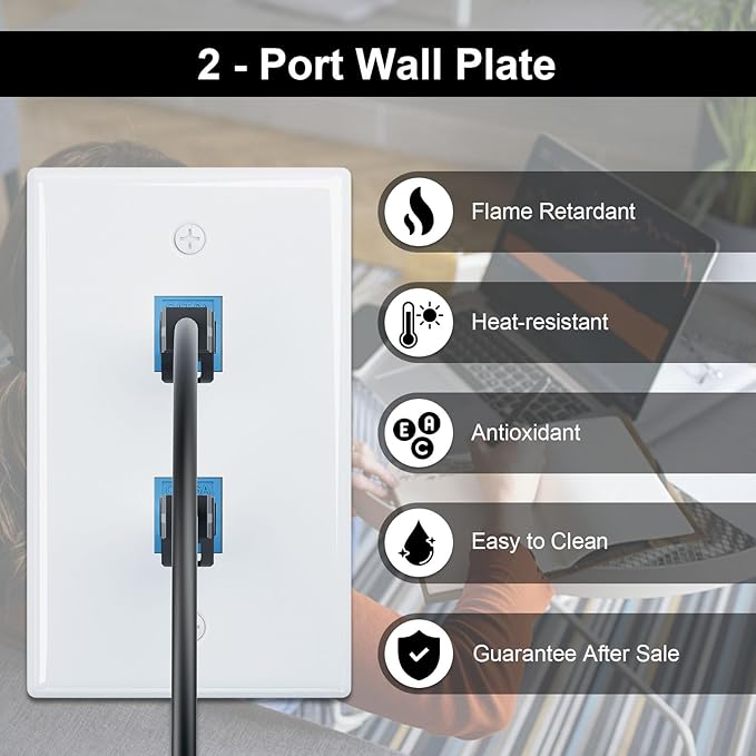 FGB 2-Port Keystone Wall Plate 20-Pack, Low-Profile Single Gang Wall Plates for RJ45, HDMI, and Coax Keystone Inserts, White