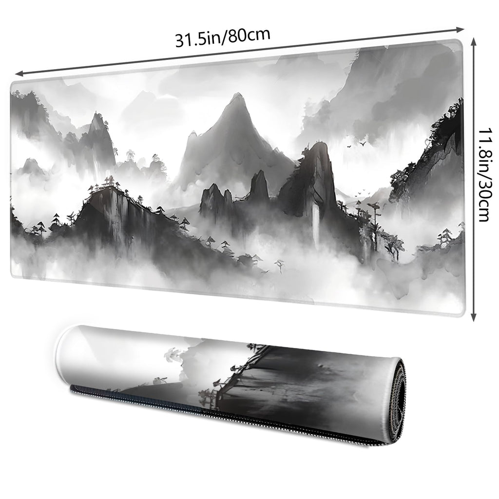 Galdas Mouse Pad for Gaming,XXL XL Large Mouse Mat Long Extended Mousepad Desk Mat Non-Slip Rubber Mice Pads Stitched Edges Thin,Black Ink Background (31.5 x 11.8 x 0.12 Inches)