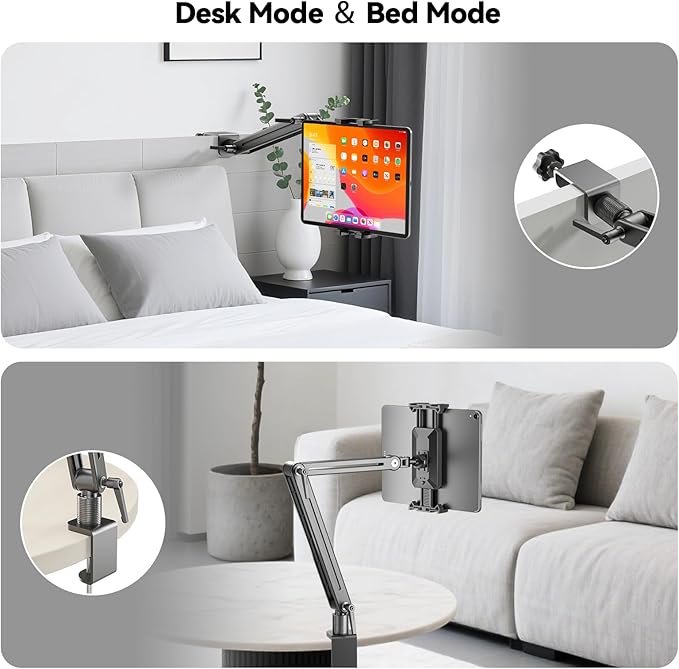 Portable Monitor Stand Desk Mount - Strong Bearing Weight Over 5.5lbs, Large Clamp Support up to 18.5 inch 360° Rotating Base Swivel Tall Desk Arm Holder for iPad Air/Pro/Mini