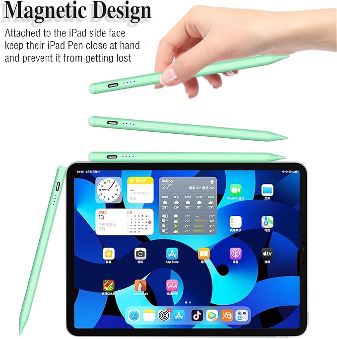 Active Stylus Pens for Touch Screens Magnetic Type-C Charging Tablet Pen with 4 POM Tips iPad Pencil Stylus Pen for iPad/Pro/Air/Mini/iPhone/Samsung/Android and Other Smartphone Device-Green