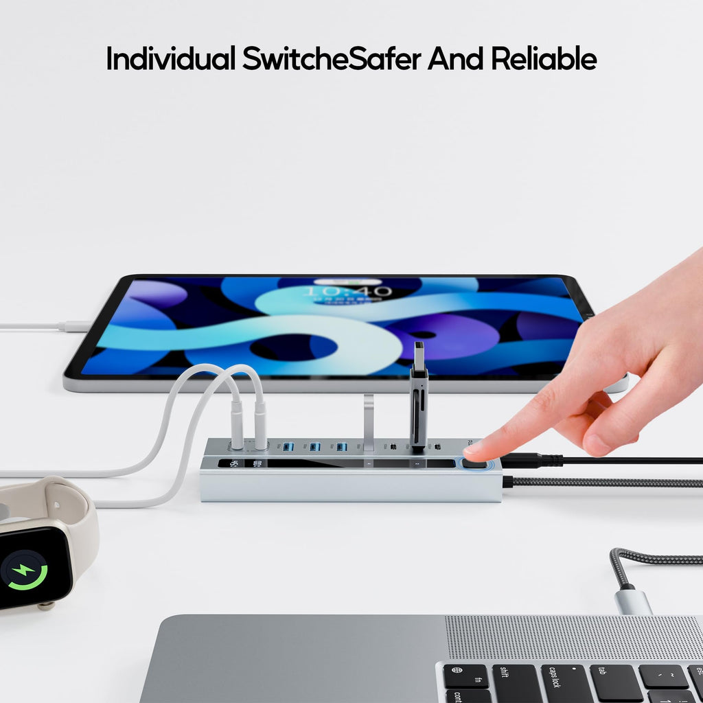Powered USB C Hub, 9-in-1 USB-Hub suppprt 10Gbps & PD 45W Max Charging