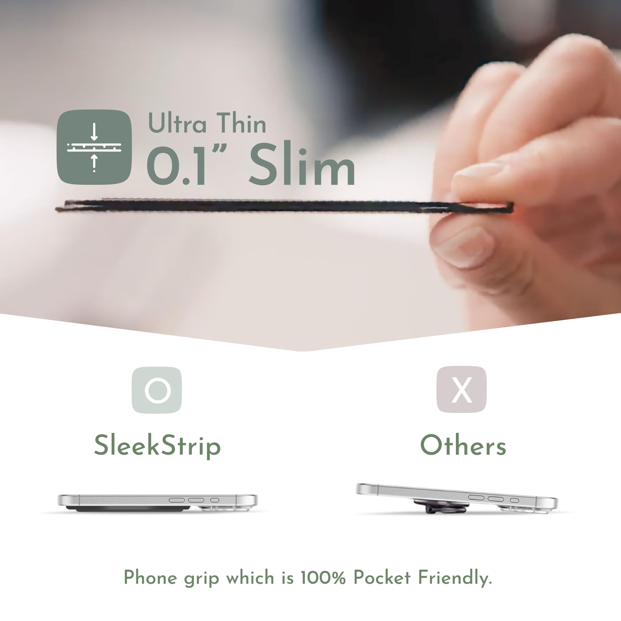 SleekStrip SleekGrip-Essential Ultra Thin Phone Grip Stand,Slim Metal Finger Loop Ring Hand Holder Strap Cell Phone Grips for iPhone 16 Pro Max,17 Air,Android,Case Back - Frosted x Daisy Bloom
