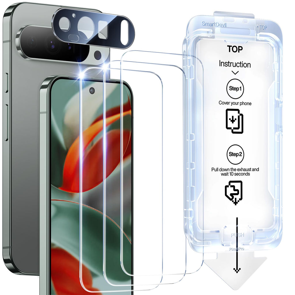 SMARTDEVIL [3+1 Pack Tempered Glass for Google Pixel 9Pro Screen Protector