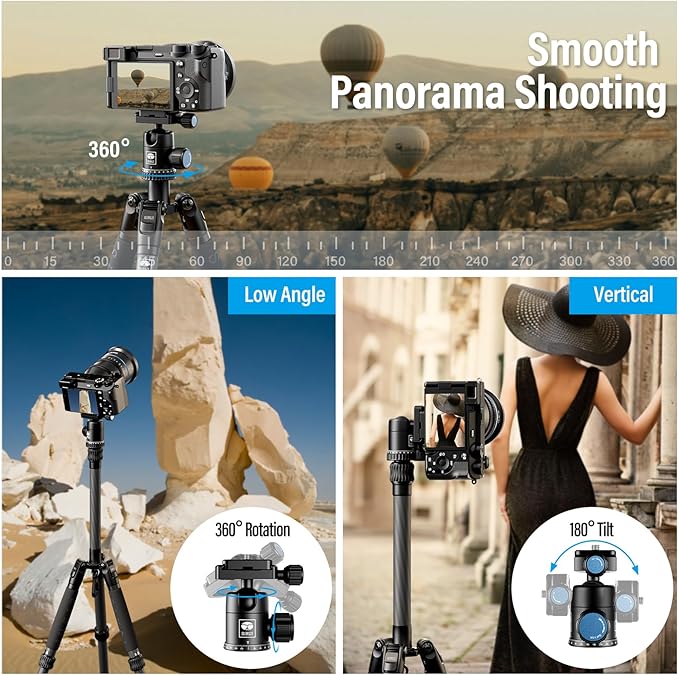 Sirui Compact Traveler 5C Tripod 54.3 inches Lightweight Carbon Fiber Travel Tripod for Camera with 360° Panorama Ball Head for Arca Swiss Quick Release Plate, Max Load 8.8lbs