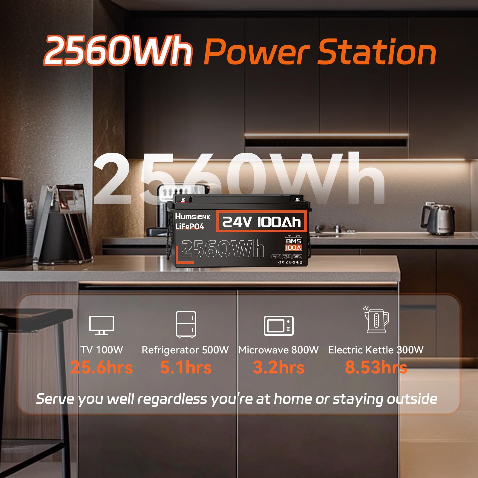 HumsiENK 24V 100Ah LiFePO4 Lithium Battery, Built-in 100A BMS with Low-Temp, 15000+ Deep Cycles 10 Years Lifespan, 2560Wh Lithium Iron Phosphate Battery, for RV, Trolling Motors, Off-Grid, Marine
