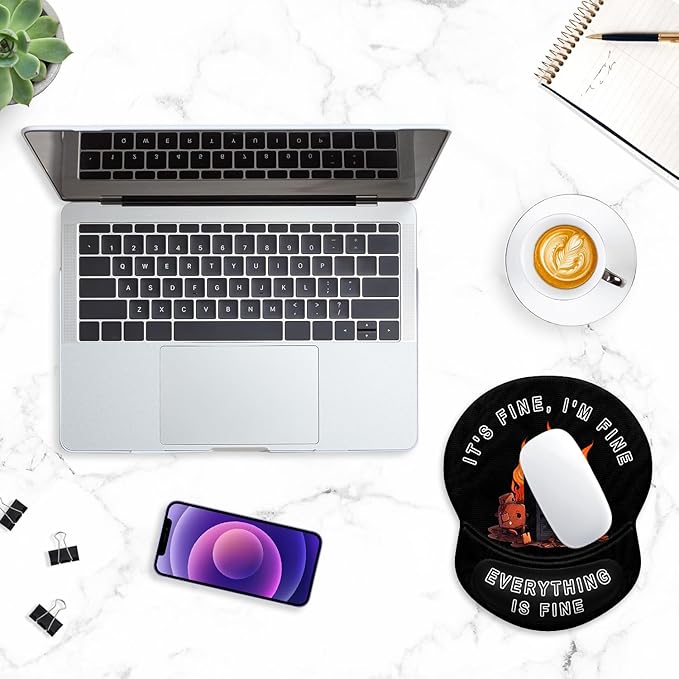 ITNRSIIET Ergonomic Mouse Pad with Gel Wrist Support Small Wrist Rest Smooth Surface Non-Slip PU Base Comfortable Office Supplies Pain Relief, 8.7 x 7.2 inches, Funny Burning Box