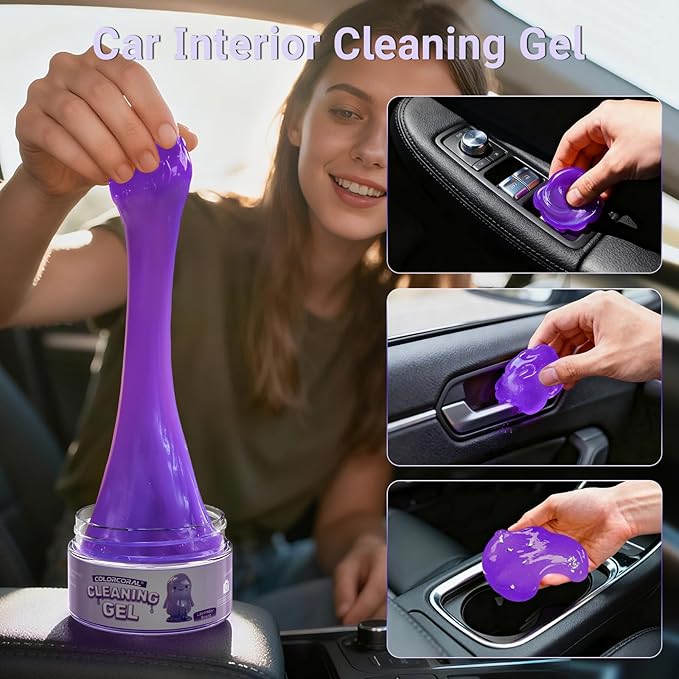 Car Cleaning Gel Reusable 2Pack - Lavender Scent Dust Cleaning Putty Keyboard Slime for Car Interior Air Vent Cleaner, Auto Detailing Tools Accessories, Dust Remover Gifts for Men Women,200g,Purple
