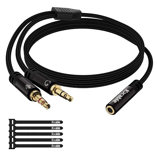 Headphone Splitter for Computer, 3.5mm Female to Dual 3.5mm Male Audio Splitter Cable, Stereo Jack Earphones Headset to PC Laptop Adapter, 1/8inch 2-in-1 Y Separator Aux Dongle Converters, 2FT