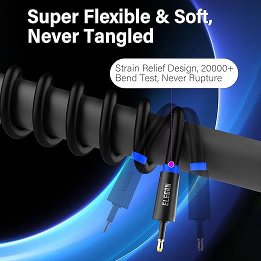 Elecan Mini Toslink to Toslink Digital Optical S/PDIF Audio Cable 20 Ft, Gold Plated Soft Flexible Fiber Optic Cable,Signal Protection PVC,Surround Sound for Soundbar,Home Theater,Hi-Fi System+Ties MI