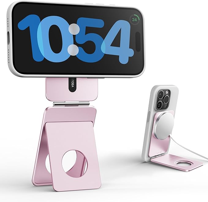 Magnetic Tripod for iPhone, Aluminium Phone Tripod Stand Compatible with Magsafe iPhone 16/15/14/13/12 Series, Foldable Strong Magnetic Phone Stand & Portable Phone Holder, Pink