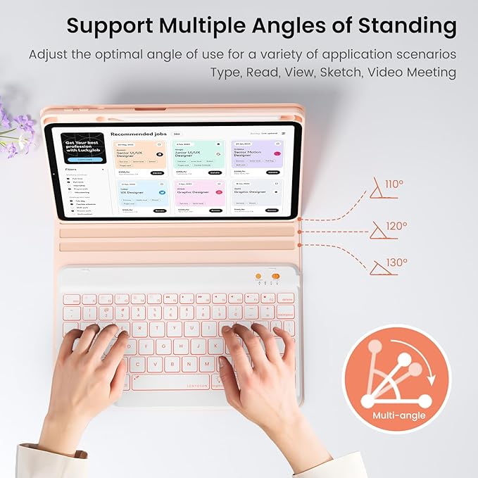OYEEICE for iPad pro 12.9 case with Keyboard (6th, 5th Generation) & iPad Air 13 inch M2 - Wireless Detachable BT Backlit Magnetic Keyboard, Built-in Pencil Holder, Smart Cover (Pink)